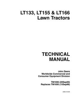 John Deere LT133, LT155, LT166 Lawn Tractor Technical Manual TM1695 — actual manual cover