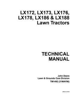 John Deere LX172, LX173, LX176, LX178, LX186, LX188 Lawn Tractor Technical Manual TM1492 — actual manual cover