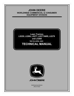 John Deere LX255, LX266, LX277, LX277AWS, LX279, LX288 Lawn Tractor Technical Manual TM1754 — actual manual cover