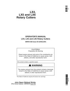 John Deere LX4, LX5 and LX6 Rotary cutter Operator manual OMW51358 — actual manual cover