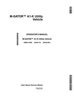 John Deere M-Gator A1-K Utility vehicle Operator manual OMM172558 — actual manual cover