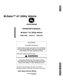 John Deere M-Gator A1 Utility vehicle Operator manual OMM176050 — actual manual cover