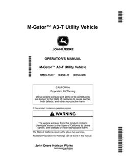 John Deere M-Gator A3-T Utility vehicle Operator manual OMUC14277 — actual manual cover