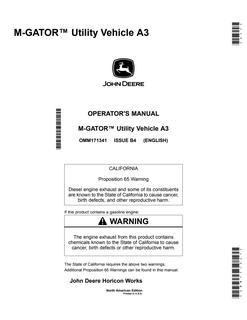 John Deere M-Gator A3 Utility vehicle Operator manual OMM171341 — actual manual cover