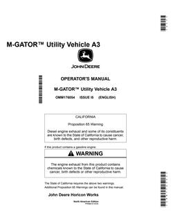 John Deere M-Gator A3 Utility vehicle Operator manual OMM176054 — actual manual cover