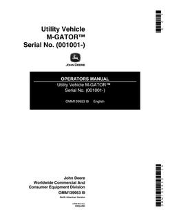 John Deere M-Gator Utility vehicle Operator manual OMM139953 — actual manual cover