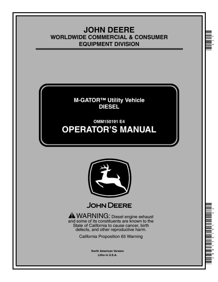 John Deere M-Gator Utility vehicle Operator manual OMM150191 — actual manual cover