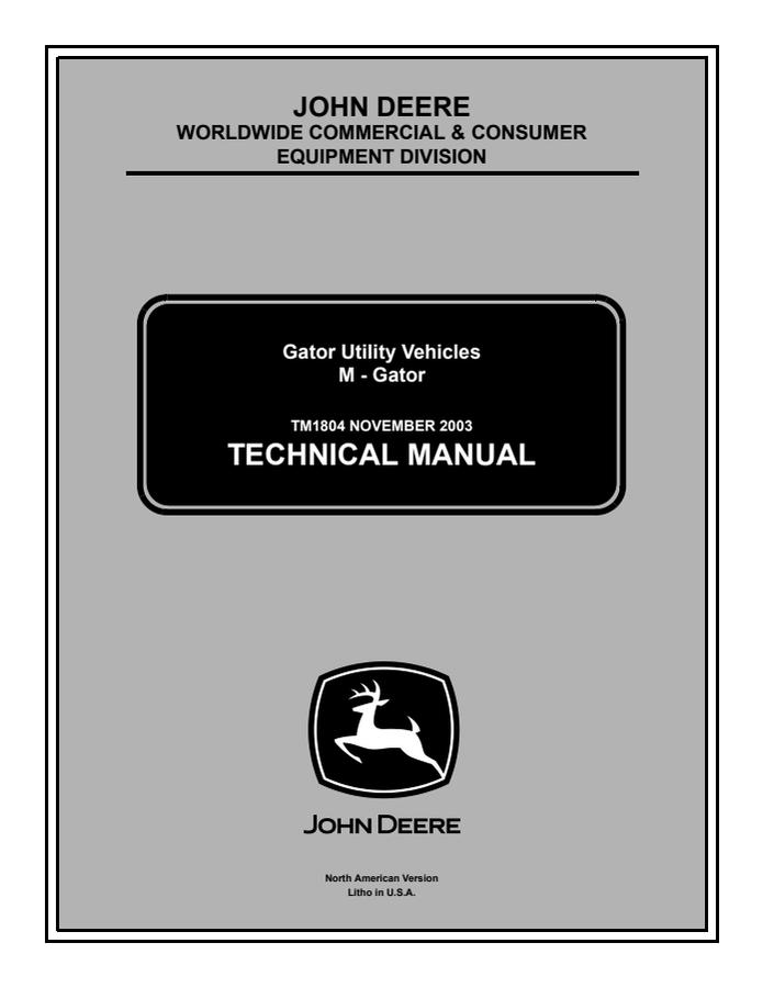 John Deere M-Gator Utility Vehicle Technical Manual TM1804 — actual manual cover