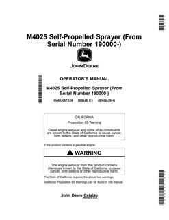 John Deere M4025 Self-propelled sprayer Operator manual OMKK57228 — actual manual cover