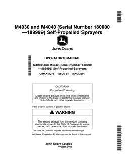 John Deere M4030 and M4040 Self-propelled sprayer Operator manual OMKK47278 — actual manual cover
