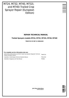 John Deere M724, M732, M740, M732i, M740i Trailed Crop Sprayers Repair Technical Manual TM407319 — actual manual cover