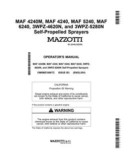 John Deere MAF 4240M, MAF 4240, MAF 5240, MAF 6240, 3WPZ-4620N, 3WPZ-5280N Self-propelled sprayer Operator's manual OM5MZ1006TC — actual manual cover