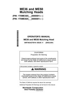 John Deere ME36 and ME50 Mulching head Operator manual OMT463427X019 — actual manual cover