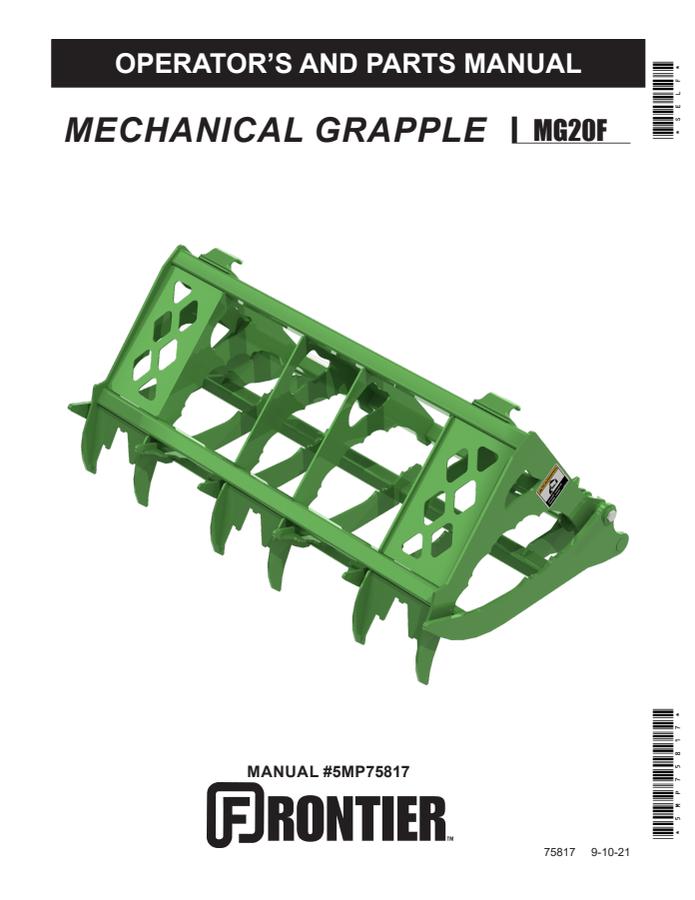 John Deere MG20F Mechanical grapple Operator and parts manual 5MP75817 — actual manual cover