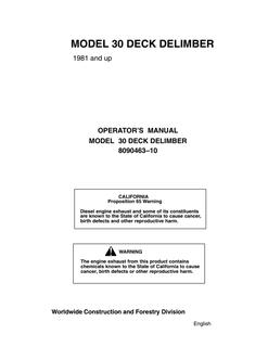 John Deere Model 30 Deck Delimber Operator Manual 8090463–10 — actual manual cover
