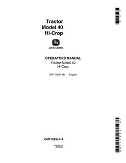 John Deere Model 40 Hi-Crop Tractor Operator manual OMT10854 — actual manual cover