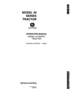 John Deere Model 40 Series Tractor Operator manual OMT2455 — actual manual cover