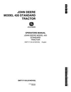 John Deere Model 420 Standard Tractor Operator manual OMT171155 — actual manual cover