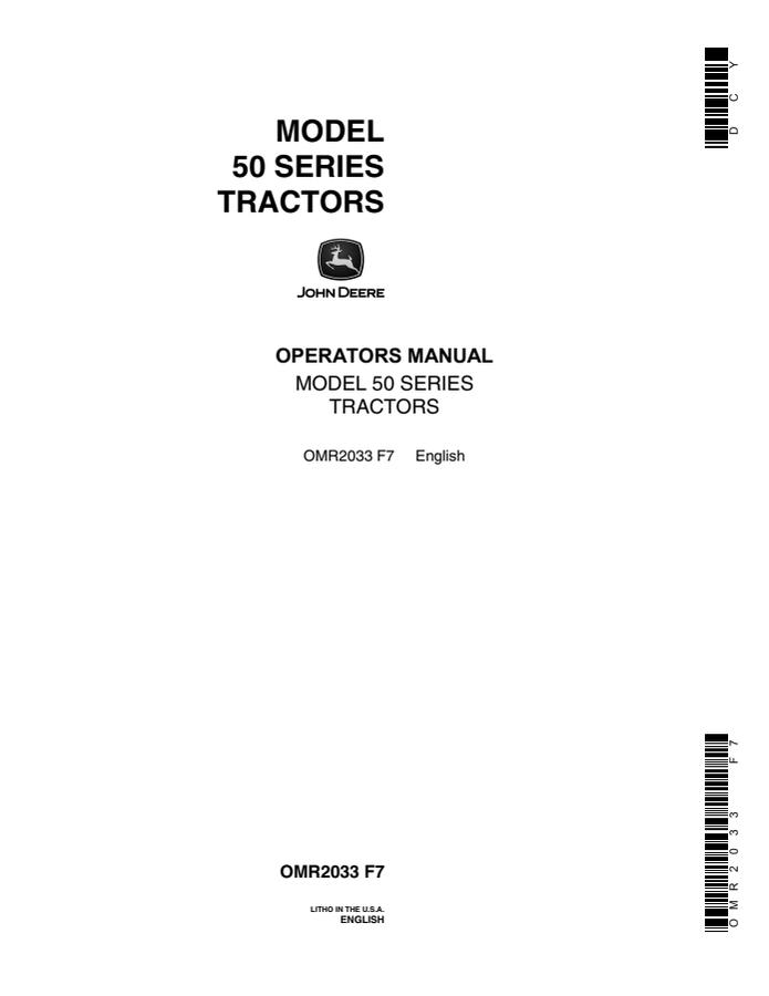John Deere Model 50 Series Tractor Operator manual OMR2033 — actual manual cover