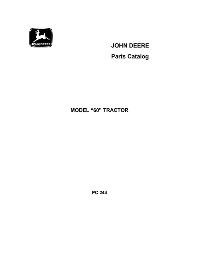 John Deere Model 60 Tractor Parts catalog PC244 — actual manual cover