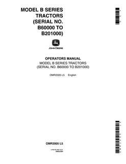 John Deere Model B Series Tractor Operator manual OMR2005 — actual manual cover