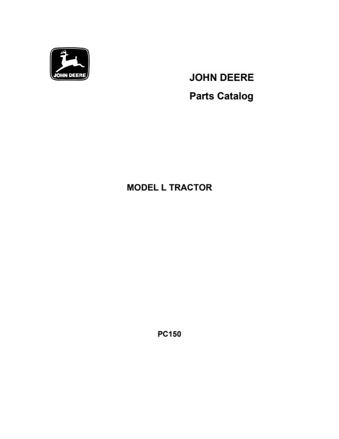John Deere Model L Tractor Parts catalog PC150 — actual manual cover