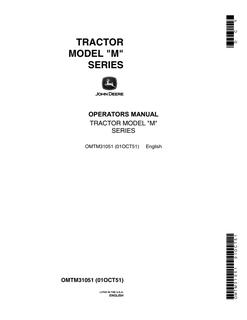 John Deere Model M Series Tractor Operator manual OMTM31051 — actual manual cover