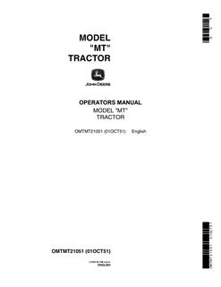 John Deere Model MT Tractor Operator manual OMTMT21051 — actual manual cover