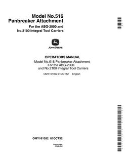 John Deere Model No. 516 Panbreaker attachment Operator Manual OMY161052 — actual manual cover