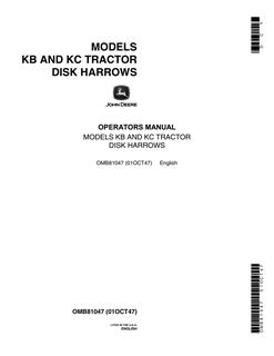John Deere Models KB and KC Tractor disk harrow Operator manual OMB81047 — actual manual cover