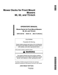 John Deere Mower Deck Operator's Manual OMTCU28182 — actual manual cover