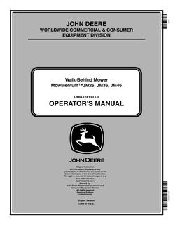 John Deere MowMentum JM26, JM36 and JM46 Walk-behind mower Operator manual OMGX24130 — actual manual cover