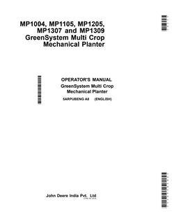 John Deere MP1004, MP1105, MP1205, MP1307 and MP1309 Mechanical planter Operator Manual 5ARPUBENG — actual manual cover