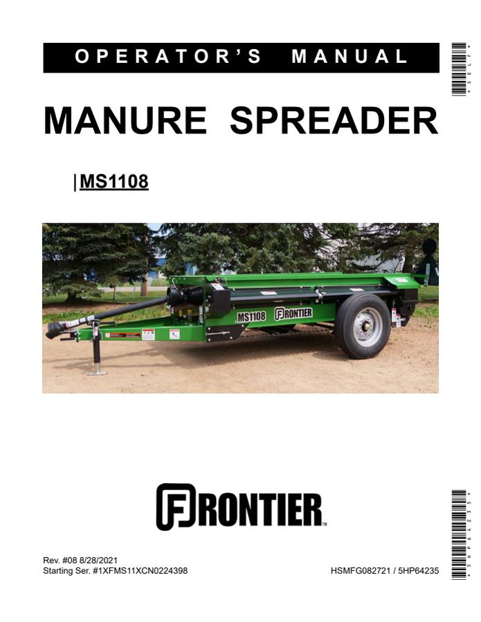 John Deere MS1108 Manure spreader Operator manual 5HP64235 — actual manual cover