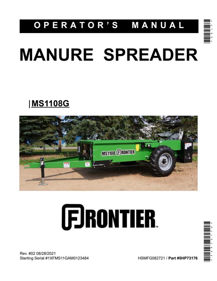 John Deere MS1108G Manure spreader Operator manual 5HP73176 — actual manual cover