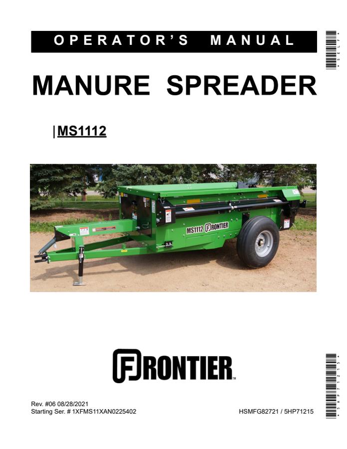 John Deere MS1112 Manure spreader Operator manual 5HP71215 — actual manual cover