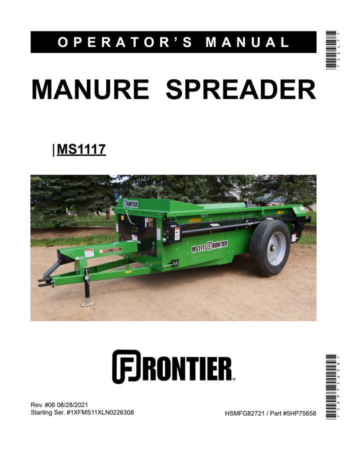 John Deere MS1117 Manure spreader Operator manual 5HP75658 — actual manual cover