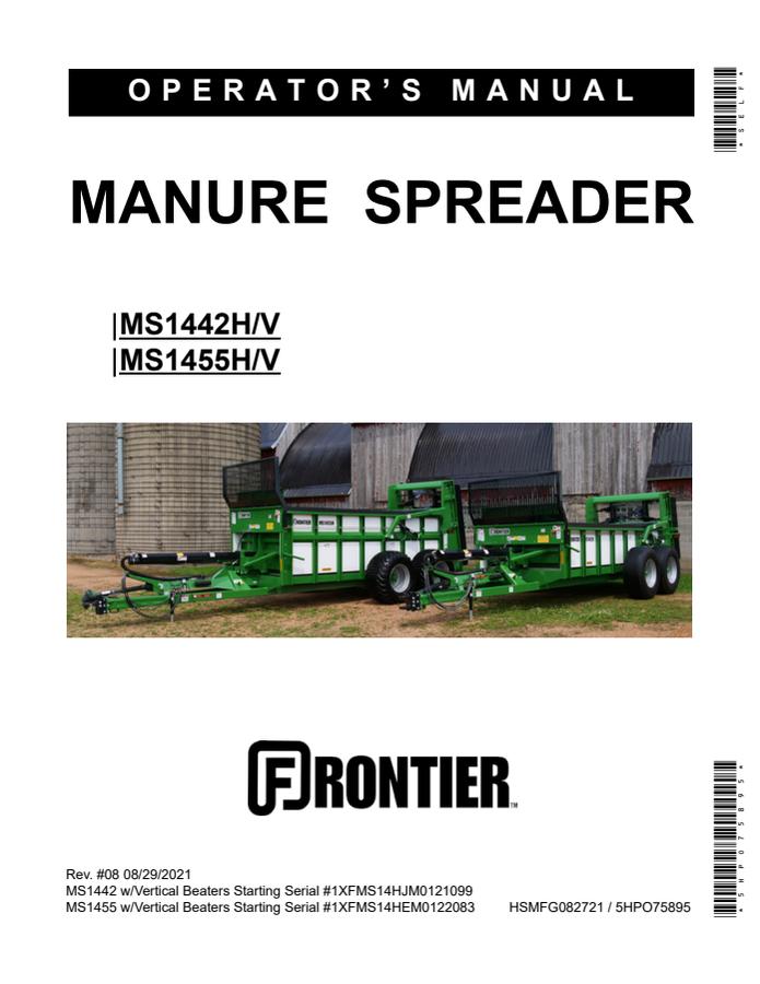 John Deere MS1442H/V; MS1455H/V Manure spreader Operator manual 5HP75895 — actual manual cover