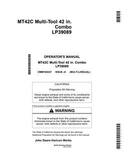 John Deere MT42C Multi-Tool 42 in. Combo (LP39089) Multi-tool combo Operator Manual OMM165247 — actual manual cover