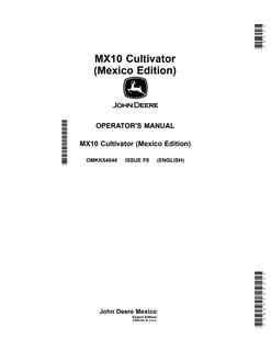 John Deere MX10 Cultivator Operator Manual OMKK54044 — actual manual cover