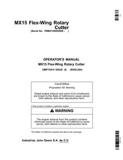 John Deere MX15 Flex-Wing Rotary Cutter Operator's Manual OMP73915 — actual manual cover