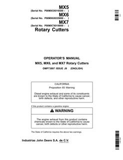 John Deere MX5, MX6, MX7 Rotary Cutter Operator Manual OMP73897 — actual manual cover