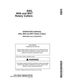 John Deere MX5, MX6, MX7 Rotary cutter Operator manual OMW49246 — actual manual cover