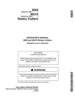 John Deere MX8 and MX10 Rotary cutter Operator Manual OMW49833 — actual manual cover
