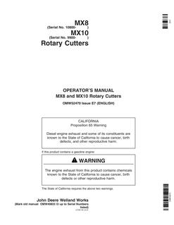 John Deere MX8 and MX10 Rotary cutter Operator Manual OMW52470 — actual manual cover