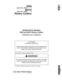 John Deere MX8 and MX10 Rotary cutter Operator Manual OMW53064 — actual manual cover