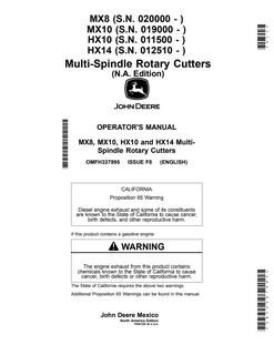 John Deere MX8, MX10, HX10, HX14 Rotary cutter Operator manual OMFH337995 — actual manual cover