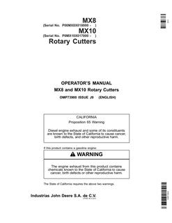 John Deere MX8, MX10 Rotary Cutter Operator's Manual OMP73900 — actual manual cover
