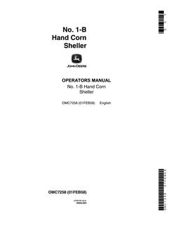 John Deere No. 1-B Corn Sheller Operator's Manual OMC7258 — actual manual cover