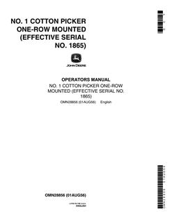 John Deere No. 1 one-row mounted Cotton picker Operator Manual OMN28856 — actual manual cover
